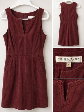 Trina Turk Wine Red Suede Sleeveless A-Line Dress